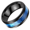 Synthetic Blue Topaz Ring Black Stainless Steel Azure Wedding Band Mens Womens Bottom