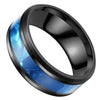 Synthetic Blue Topaz Ring Black Stainless Steel Azure Wedding Band Mens Womens Left