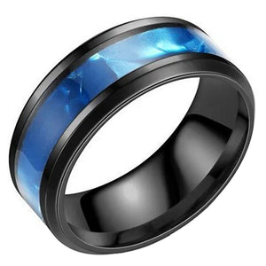 Synthetic Blue Topaz Ring Black Stainless Steel Azure Wedding Band Mens Womens