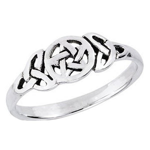 Triple Goddess Ring 925 Sterling Silver Pagan Pentacle Crescent Moon Band