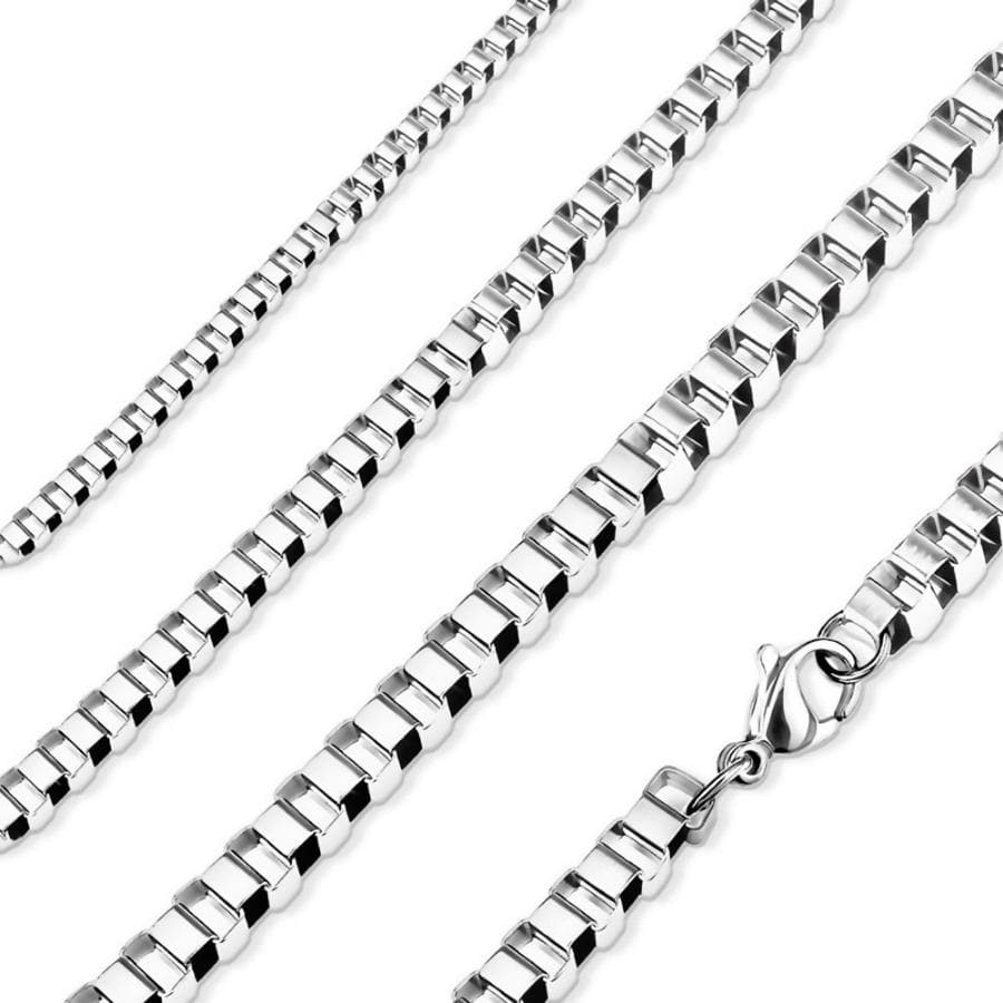 3mm Box Chain Necklace Silver Stainless Steel 20-22 inch - Main Image