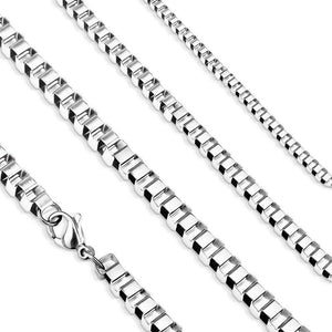 4mm Box Chain Mens Womens Silver Stainless Steel 24 inch Necklace