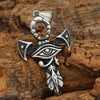 Ancient Egyptian Ankh Necklace Stainless Steel Eye of Ra Aunk Pendant On Wood Background