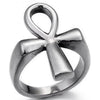 Ankh Ring Silver Stainless Steel Ancient Egyptian Aunk Band Top View