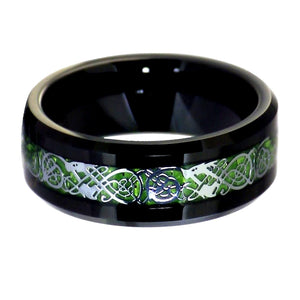 Black Dragon Ring Silver Celtic Knot Green Carbon Fiber 2