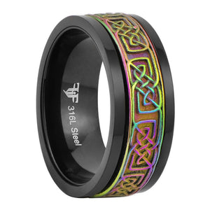Black Rainbow Celtic Spinner Ring Stainless Steel Meditation Wedding Band