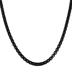 Black Rolo Chain Stainless Steel Round Box Necklace 3mm 24-Inch