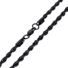 Black Rope Chain Necklace Mens Stainless Steel 7mm 20-24-inch