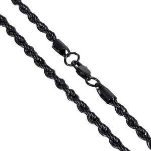 Black Rope Chain Stainless Steel 4mm Necklace 20-24in