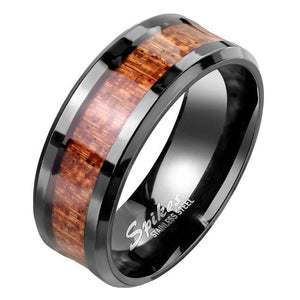 Black Stainless Steel KOA Wood Ring Casual Band