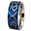 Stainless Steel Blue Aum and Crescent Moon Ring