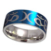 Stainless Steel Blue Aum and Crescent Moon Ring Side View