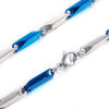 Blue Bar Link Chain Two-Tone Stainless Steel Necklace 4mm Genderless Left View