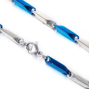 Blue Bar Link Chain Two-Tone Stainless Steel Necklace 4mm Genderless
