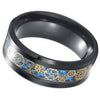 Blue Steampunk Gold Gear Ring Black Stainless Steel Wedding Band Bottom View
