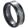 Blue Steampunk Gold Gear Ring Black Stainless Steel Wedding Band Right View