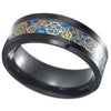Blue Steampunk Gold Gear Ring Black Stainless Steel Wedding Band Top View