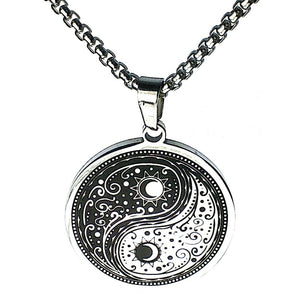 Bohemian Yin Yang Necklace Stainless Steel Filigree Gypsy Harmony Pendant