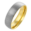 Brushed Silver and Gold Domed Titanium Wedding Bands