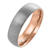Brushed Silver and Rose Gold Domed Titanium Wedding Bands