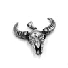 Bull Skull Necklace Silver Stainless Steel Buffalo Head Pendant Front View