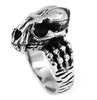 Cat Skull Ring Stainless Steel Cybergoth Saber Tooth Tiger Band Side View Mouth Closed