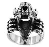 Cat Skull Ring Stainless Steel Cybergoth Saber Tooth Tiger Band Top View Mouth Open
