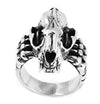 Cat Skull Ring Stainless Steel Cybergoth Saber Tooth Tiger Band Top View Mouth Closed