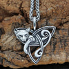 Celtic Cat Triquetra Necklace Stainless Steel Trinity Knot Amulet