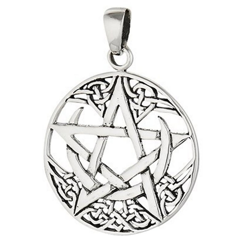 Celtic Crescent Pentacle Necklace 925 Sterling Silver Moon Pagan Star