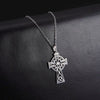 Celtic Cross Necklace Silver Stainless Steel Trinity Crucifix Charm Chain Black Background