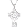 Celtic Cross Necklace Silver Stainless Steel Trinity Crucifix Charm Chain Left View