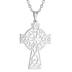 Celtic Cross Necklace Silver Stainless Steel Trinity Crucifix Charm Chain