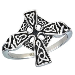 Celtic Cross Ring Silver Stainless Steel Trinity Knot Crucifix Band