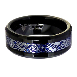 Women's and Men's Dragon Ring Black Tungsten Blue Carbon Fiber 1