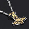 Celtic Dragon Mjölnir Necklace Gold Stainless Steel Viking Thors Hammer Pendant Black Background