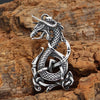 Celtic Dragon Necklace Stainless Steel Stoorworm Pendant Wood Background