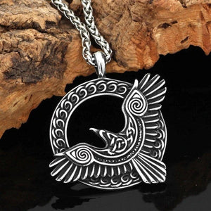 Celtic Hawk Necklace Stainless Steel Raven Falcon Pendant