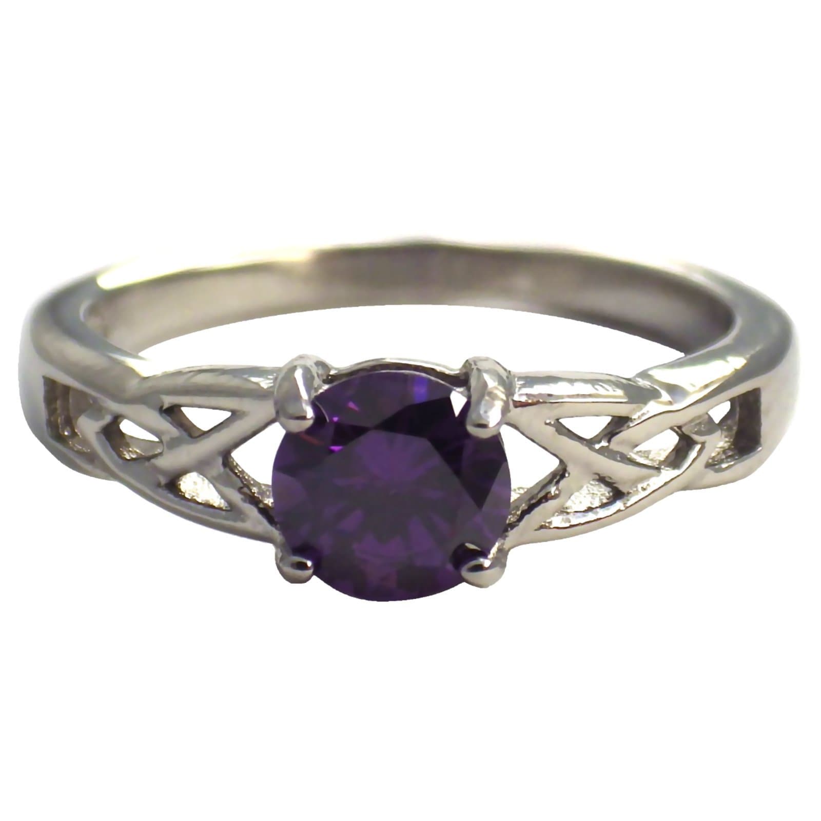 Celtic Knot February Birthstone Ring Amethyst CZ Stone