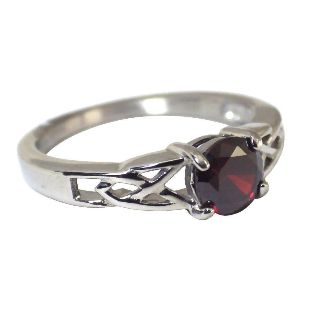 Celtic Knot January Birthstone Ring Garnet CZ Stone
