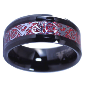 Celtic Knot Red Dragon Ring Black Tungsten Wedding Band