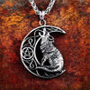 Celtic Moon Necklace Stainless Steel Wolf Pentacle Pagan Pendant Leather Background