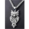 Celtic Owl Necklace Stainless Steel Norse Knotwork Bird Amulet Dark Back