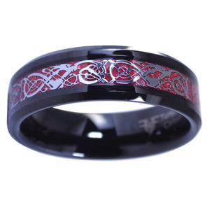 Celtic Red Dragon Ring Carbon Fiber Black Tungsten Band 6MM 2