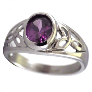 Trinity Knot Women's Celtic Rings Purple CZ Stone
