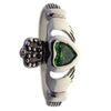 Celtic Claddagh Stainless Steel Ring w/Green Heart CZ Stone