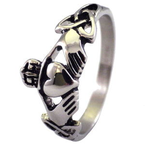 Stainless Steel Irish Claddagh Ring With Trinity Knots