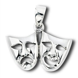 Comedy Tragedy Masks Necklace 925 Sterling Silver Actor Drama Theater Pendant