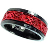 Red Viking Spinner Ring Black Stainless Steel Celtic Norse Anti Anxiety Band Top