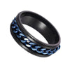 Dark Blue Chain Spinner Ring Black Stainless Steel Anti Anxiety Band Bottom View